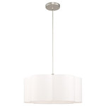 Livex Lighting - Livex Lighting Brushed Nickel 1-Light Pendant - The Chelsea one light pendant features a beautiful hand crafted flower shaped, off-white hardback shade situated on a brushed nickel frame. It will be the perfect pick for a traditional to contemporary style.