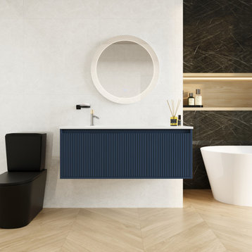 BNK Bath Vanity, Resin Sink, Modern Design, Soft Close Doors, Blue, 48