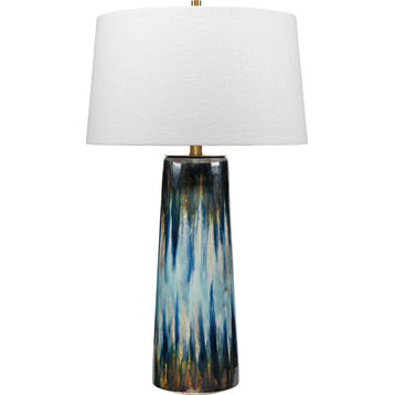 Brushstroke Table Lamp - Aqua, Dark Blue, Metallic Ombre Reactive Glaze