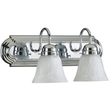 2-Light Vanity Fixture, Chrome With Faux Alabaster