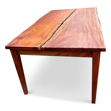 Custom African Mahogany Dining Table and 2 Benches