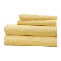 Becky Cameron Honeycomb Pattern 4 Piece Bed Sheet Set, Yellow, Queen