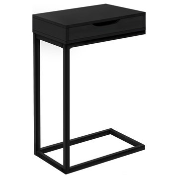 Accent Table C-Shaped End Side Snack Storage Drawer Metal Laminate Black