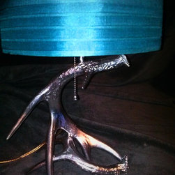 Pair of silver antler lamps with teal shades (real antlers) - Table Lamps