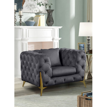 Kingdom Velvet Upholstered Chair, Grey