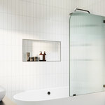 Glass Warehouse - Bathtub Fixed Panel, Fluted Radius, Right Hand, Matte Black - The Aurora, our elegant, fluted glass, fixed bathtub shower panel, diffuses the light in your bathroom while adding an element of privacy. Each frameless 3/8 in. tempered glass panel comes in a standard 58.25 in. height and is treated with EnduroShield coating, which aids in repelling water and soap residue. In addition, our superior quality solid brass hardware is available in a variety of color finishes to suit any bathroom. With our extensive range of fixed frameless glass panel sizes, the Aurora shower enclosure by Glass Warehouse features a classic, curved aesthetic that adds a timeless quality and a touch of old-school glamour to your bathroom.