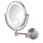 Jerdon - Jerdon Oval LED Lighted Makeup Mirror, Nickel - The Jerdon HL9515NL 8”x10” Dual Sided 10X Magnified LED Wall Mount Mirror is used in luxury hotels and spas because of its convenience, sleek look and precise magnification. With an 8”X10” oval mirror with 10X and 1X magnification that includes a 15X spot mirror, you can be sure that every detail of your hair and makeup are beautiful and flawless. The LED light is designed around the perimeter of the mirror to distribute light evenly.  The HL9515NL extends 14-inches from the wall and allows for movement at different angles. The on/off switch on the base will activate the LED lighting when you need it. This mirror has an attractive nickel finish that protects against moisture and condensation.  The HL9515NL comes with a 6.5’ clear power cord. This beauty accessory comes complete with mounting hardware for an easy installation.