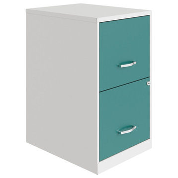 Pemberly Row 18" 2-Drawer Modern Metal File Cabinet in White/Teal