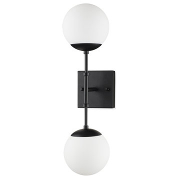 Edie Matte Black Metal With Frosted Glass Globes 2-Light Wall Sconce
