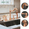 Two-Handles Copper Widespread Kitchen Faucet with Side Sprayer