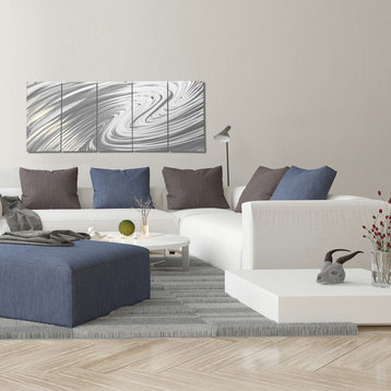 Modern Metal Art 'The Wave', Soothing Wavy Artwork on Natural Aluminum