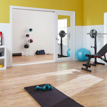 Home Fitness Room with Multi-Pass Sliding Door Hardware