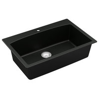 Karran Drop-In Quartz Composite 33" 1-Hole Single Bowl Kitchen Sink Kit, Black