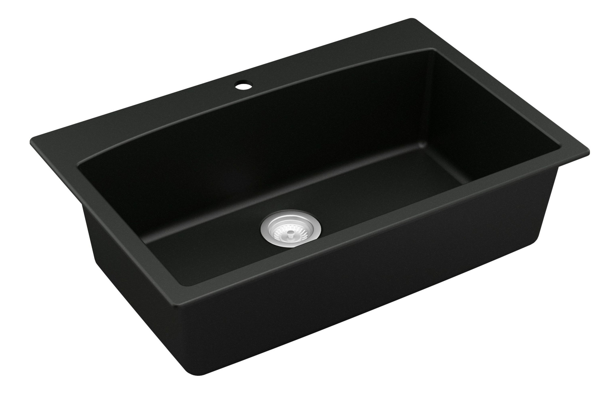 Karran Drop-In Quartz Composite 33" 1-Hole Single Bowl Kitchen Sink Kit, Black
