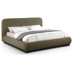 Meridian Furniture - Rigby Boucle Fabric Upholstered Bed, Olive, Queen, Black - Give your bedroom (and yourself) the royal treatment with this Rigby olive boucle fabric queen bed. Wrapped in rich olive green boucle fabric, its black finish fluted base exudes sophistication. Fully slatted, it eliminates the need for a box spring, offering modern convenience. With an art deco design that blends elegance and functionality, this bed promises to be the centerpiece of luxurious comfort. Treat yourself to a restful retreat where style meets substance, creating a haven for relaxation and rejuvenation.