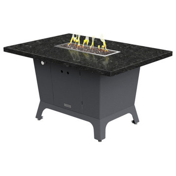 Rectangular Fire Pit Table, 52x36x1.5, Natural Gas, Black Pearl Top, Gray