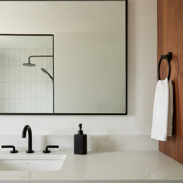 Walnut & White Floating Vanity with Quartz Countertop