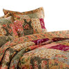 Kamet 3 Piece Fabric Queen Size Bedspread Set With Floral Prints, Multicolor