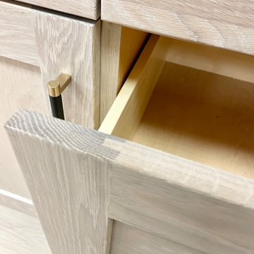 Wynnbrooke White Oak Sand and Linen White Kitchen With Gold Accents