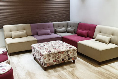 Design ideas for a modern home cinema in Ahmedabad.