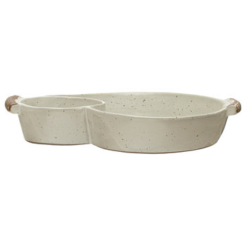 Farmhouse Stoneware Chip and Dip with Handles, Ivory