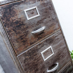 Maurizio Reclaimed Stripped & Distressed Vintage 1950s Steel 4 Drawer Cabinet - Filing Cabinets