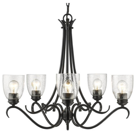 Parrish 5-Light Chandelier, Black With Seeded Glass