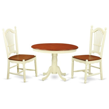 3-Piece Set With a Round Small Table 2 Leather Kitchen Chairs, Buttermilk Cherry