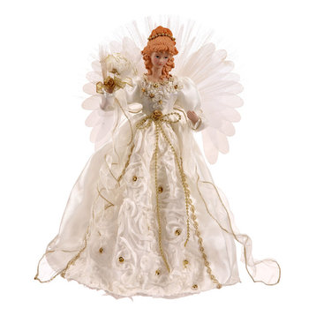 18" White/Gold Angel Topper Fiber Optic