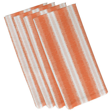 19"x19" Sea Lines, Stripe Print Napkins, Orange, Set of 4, Orange