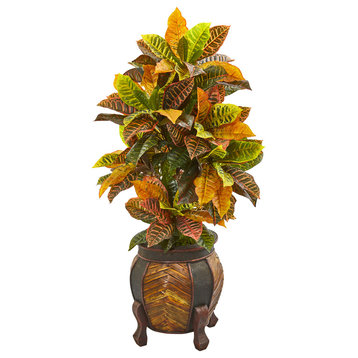 44" Croton Artificial Plant in Decorative Planter, Real Touch