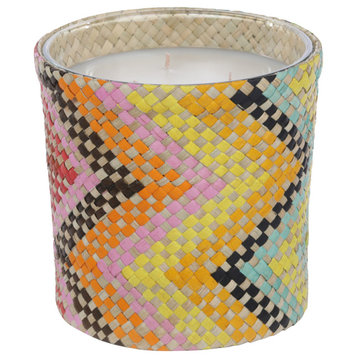 Mia Handwoven Scented Candle Jar, Multicolor Zigzag