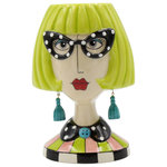 Cosmos Gifts Corp. - Dolly Mama Lady Vase - Large Ceramic Dolly Mama Green Hair Vase.