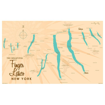 Lakebound Finger Lakes New York Map Art Print, 12"x18"