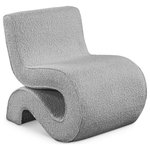 Meridian Furniture - Desiree Boucle Fabric Upholstered Accent Chair, Grey - Inject an unexpected design element into your living room or other space with this Desiree boucle fabric accent chair. This S-shaped chair features clean lines for an eye-grabbing presentation that is exciting, modern, and sleek. The boucle fabric is soft against the skin and easy to care for, making maintaining this chair a simple feat. Add it to a corner of your room for a quiet reading nook, or bring it into the bedroom for stylish seating.