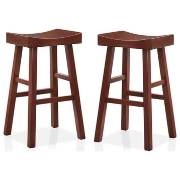 Furniture of America Epping Wood 29-Inch Saddle Stool in Dark Cherry (Set of 2)