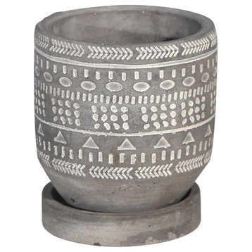 5 " Tribal Pattern Planter With Saucer, Gray