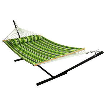 Sunnydaze 2-Person Quilted Spreader Bar Hammock and 12' Stand, Melon Stripe