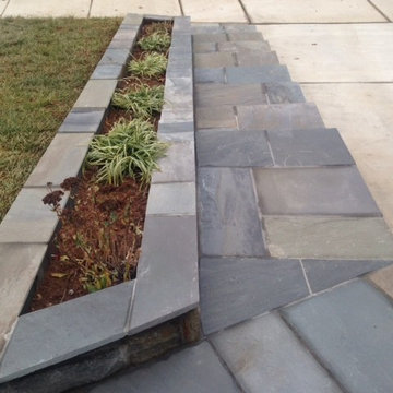 Flagstone Walkway in Silver Spring MD with Stone Retaining Walls & Rails