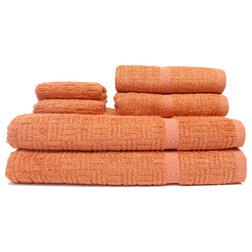 Contemporary Bath Towels 6-Piece Savari Bamboo and Organic Cotton Bath Towel Set, Coral