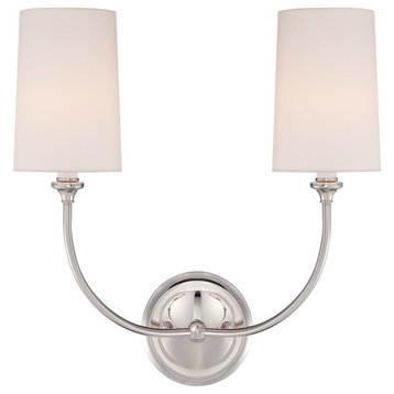 Sylvan 2-Light Sconce, Polished Nickel With White Silk