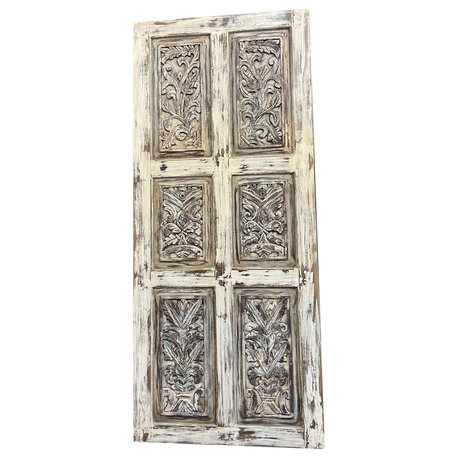 Consigned Vintage Barn Door Shabby Chic Floral Carved Sliding Door