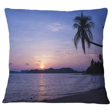 Hanging Seat in Blue Sunset Beach Modern Seashore Throw Pillow, 16"x16"