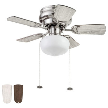 Prominence Home Hero Low Profile Ceiling Fan with Light, 28 Inch, Nickel