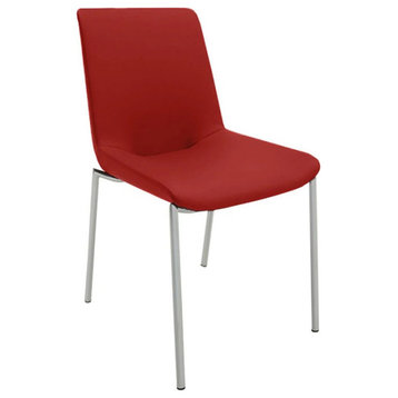 Antonella Dining Chair, Red Soft Polyurethane Cover, Chrome Frame