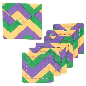 Coasters Mardi Gras Chevron Coasters with Envelope, set of 6