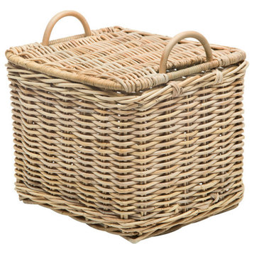 Rattan Core Rectangular Storage Basket with Lid, Natural, Small