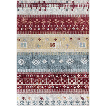 Delmont Cape Patchwork Tribal Bohemian Red Area Rug, 8'0"X10'0"