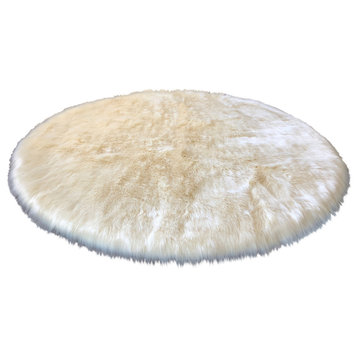 Super Soft Faux Sheepskin Silky Shag Rug, Cream, 8' Round