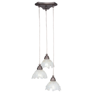 Europa 3-Light Cluster Pendalier, Brushed Nickel/Gold Ice